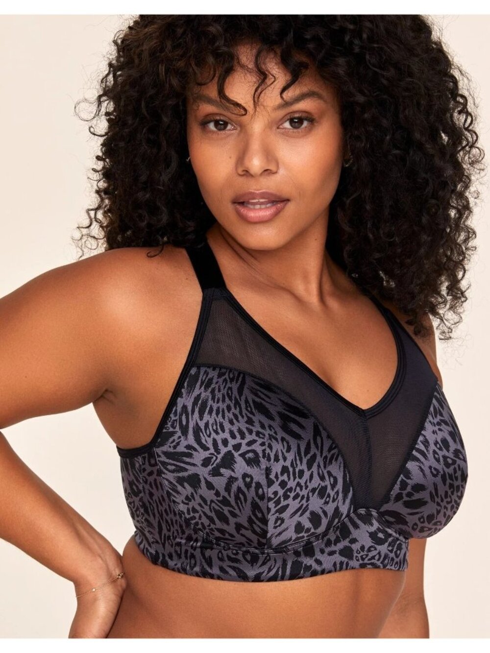 Adore Me Ariza contour sports bra 40DD purple black animal print medium impact